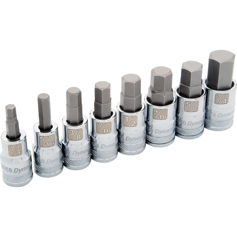 1/2" Drive 8pc Standard SAE Hex Socket Set, 1/4" - 3/4"
